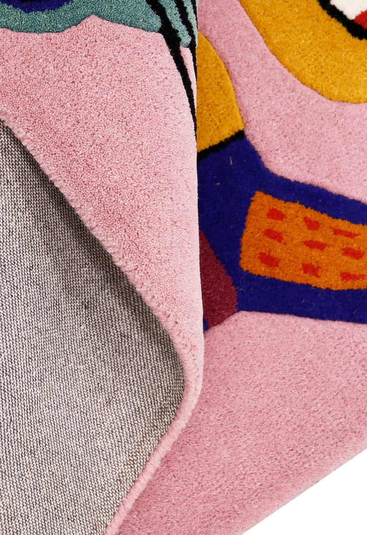 Animal Tribal Critter Pink Hand Tufted 4x4 Wool Area Rug - The Rug Decor