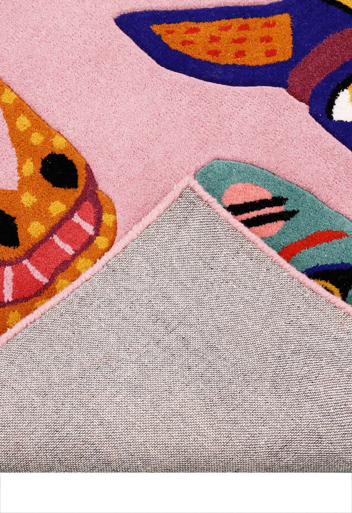 Animal Tribal Critter Pink Hand Tufted 4x4 Wool Area Rug - The Rug Decor
