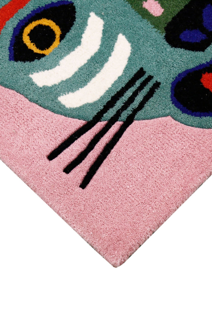 Animal Tribal Critter Pink Hand Tufted 4x4 Wool Area Rug - The Rug Decor