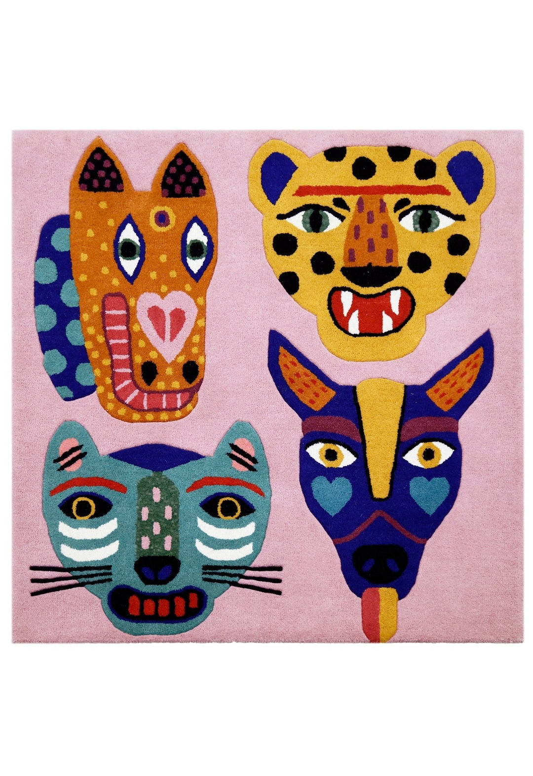 Animal Tribal Critter Pink Hand Tufted 4x4 Wool Area Rug - The Rug Decor