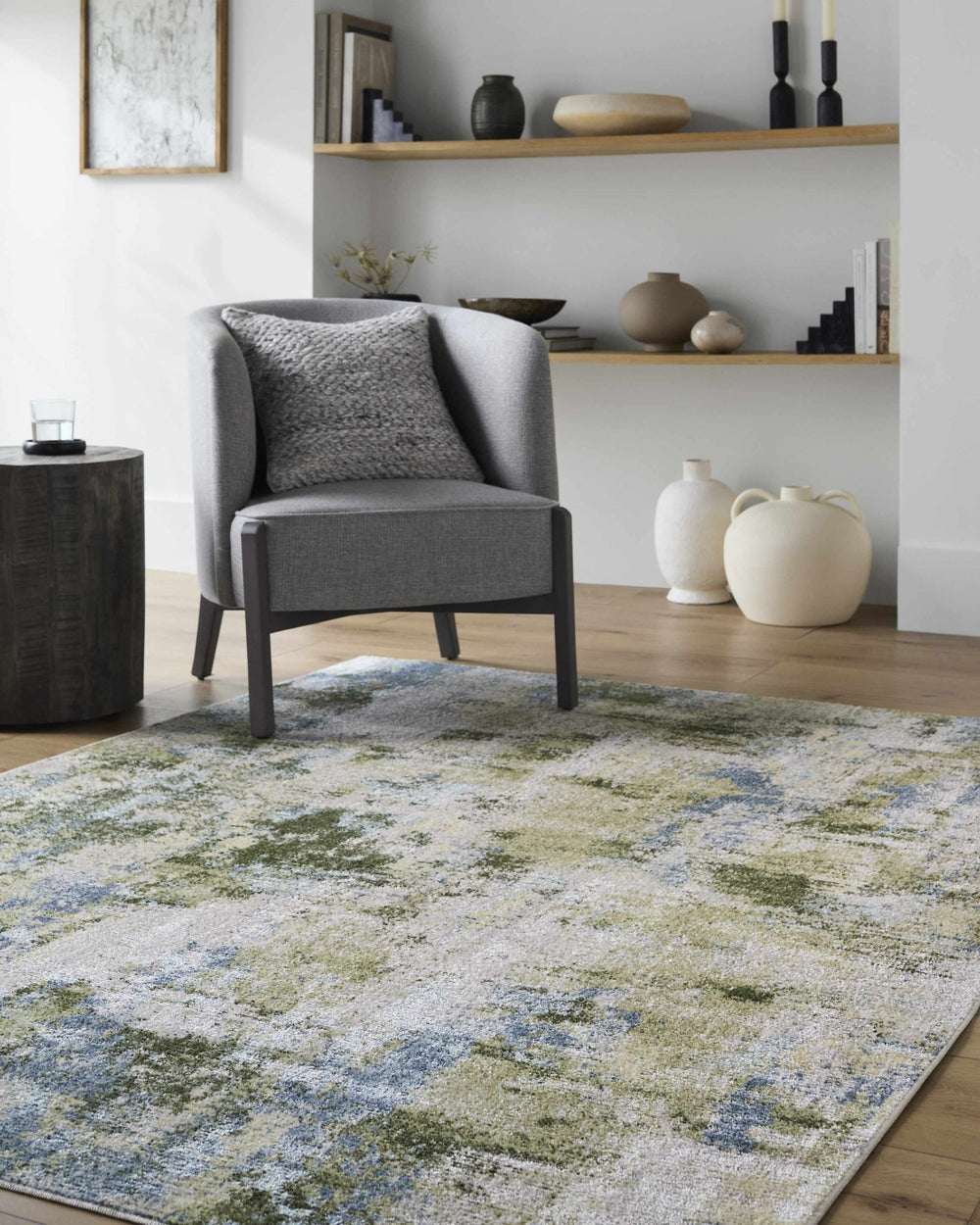 Anitra Contemporary Abstract Green And Ivory Washable Rug - The Rug Decor