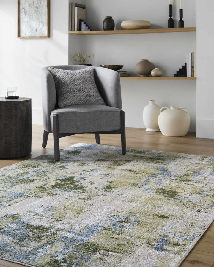 Anitra Contemporary Abstract Green And Ivory Washable Rug - The Rug Decor