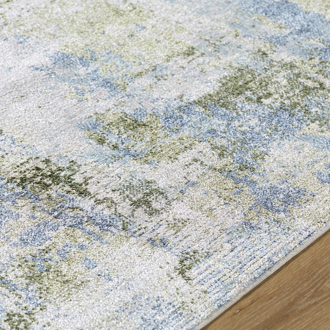 Anitra Contemporary Abstract Green And Ivory Washable Rug - The Rug Decor