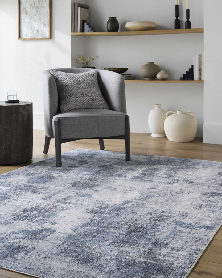 Anitra Modern Abstract Blue Washable Area Rug - The Rug Decor