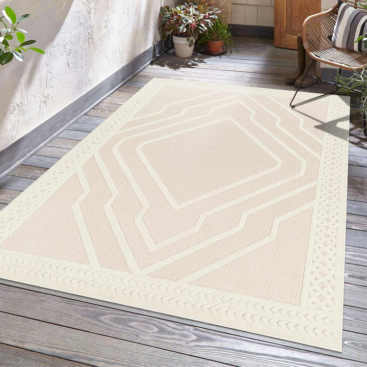 Anja Contemporary Geometrical Peach And Ivory Rug - The Rug Decor