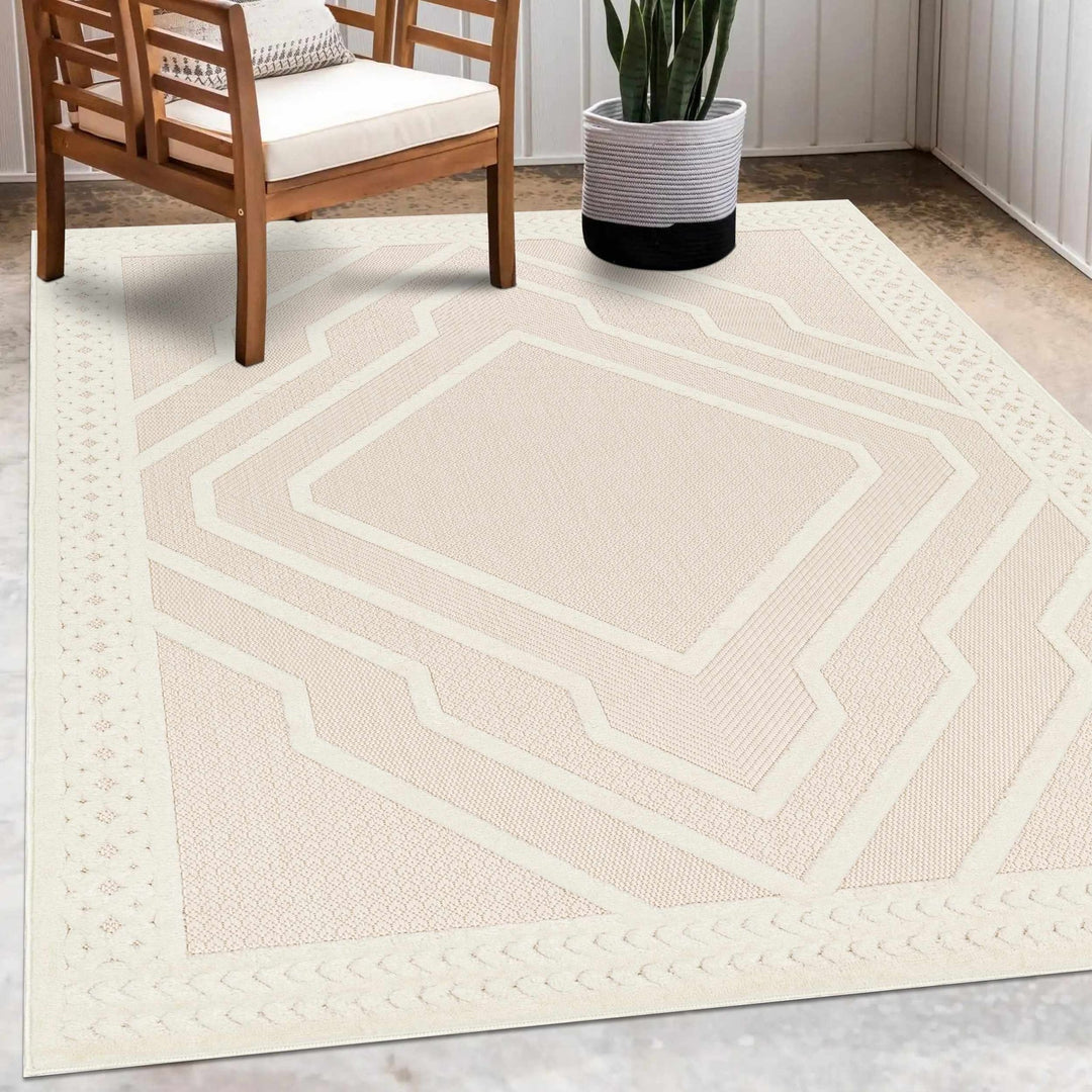 Anja Contemporary Geometrical Peach And Ivory Rug - The Rug Decor