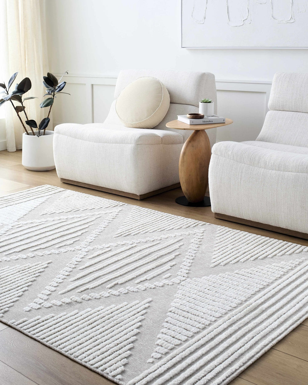 Annika Modern Geometric Design White Washable Area Rug - The Rug Decor