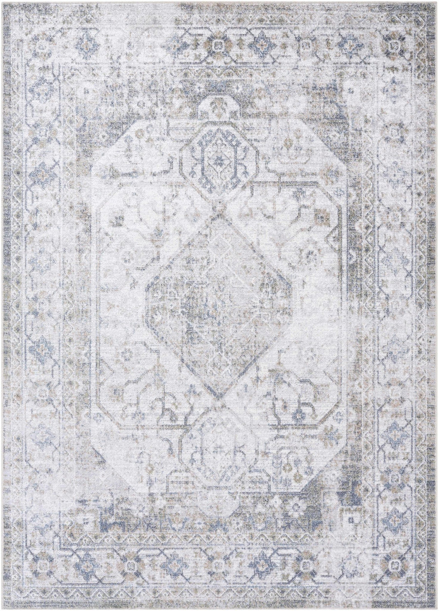 Annlea Traditional Style Blue And White Washable Area Rug - The Rug Decor