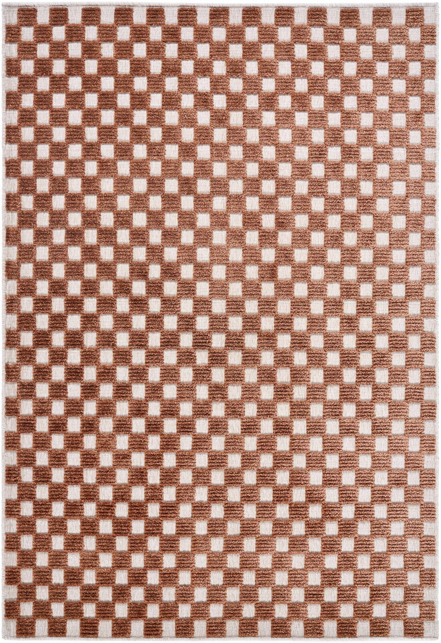 Anthea Modern Checkered Pattern Brown Washable Area Rug - The Rug Decor