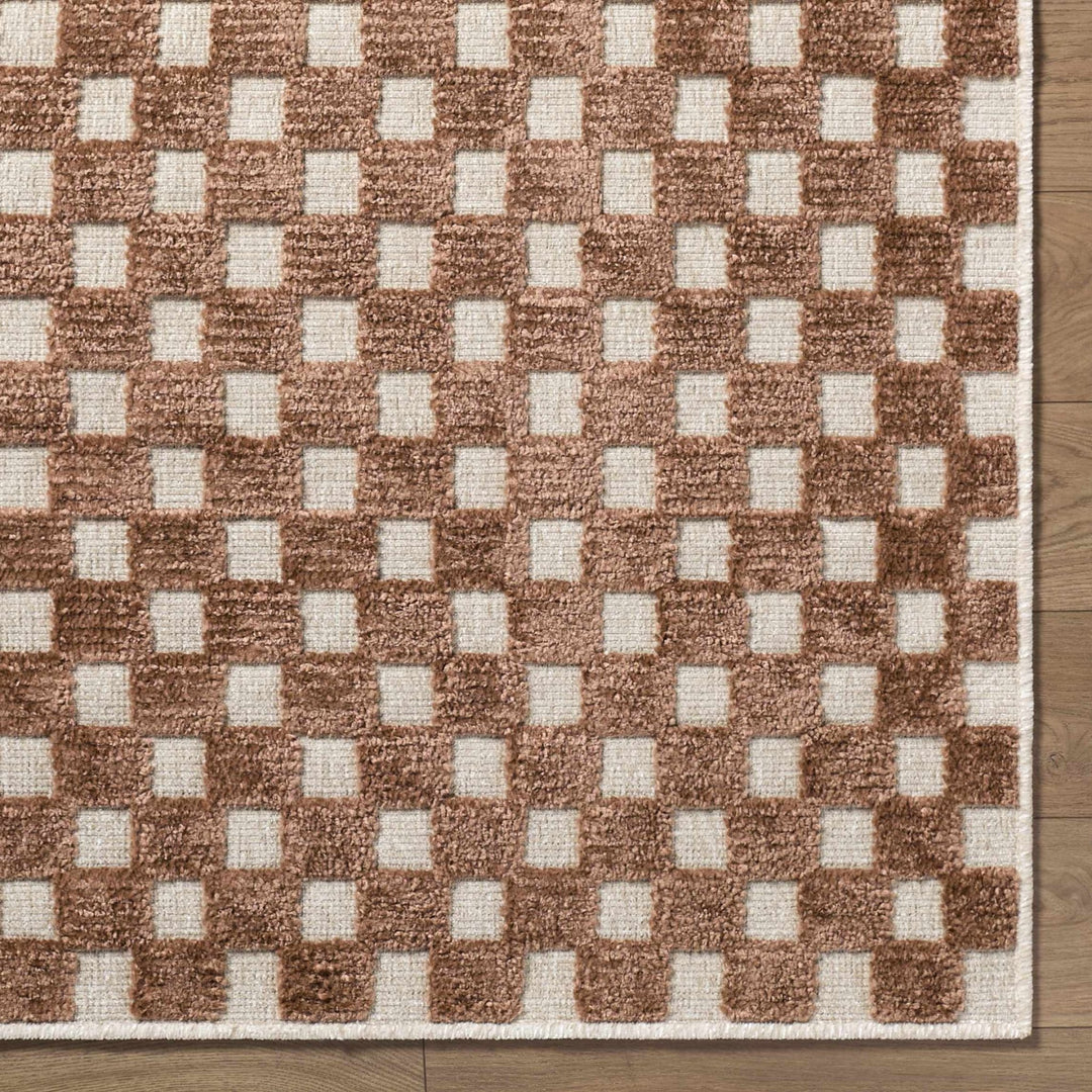 Anthea Modern Checkered Pattern Brown Washable Area Rug - The Rug Decor