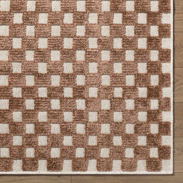 Anthea Modern Checkered Pattern Brown Washable Area Rug - The Rug Decor