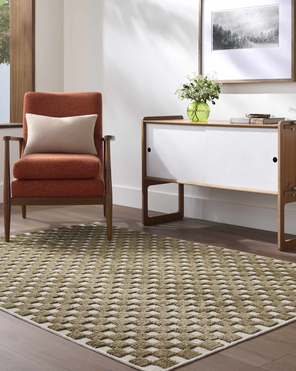 Anthea Modern Geometrical Olive Washable Rug - The Rug Decor