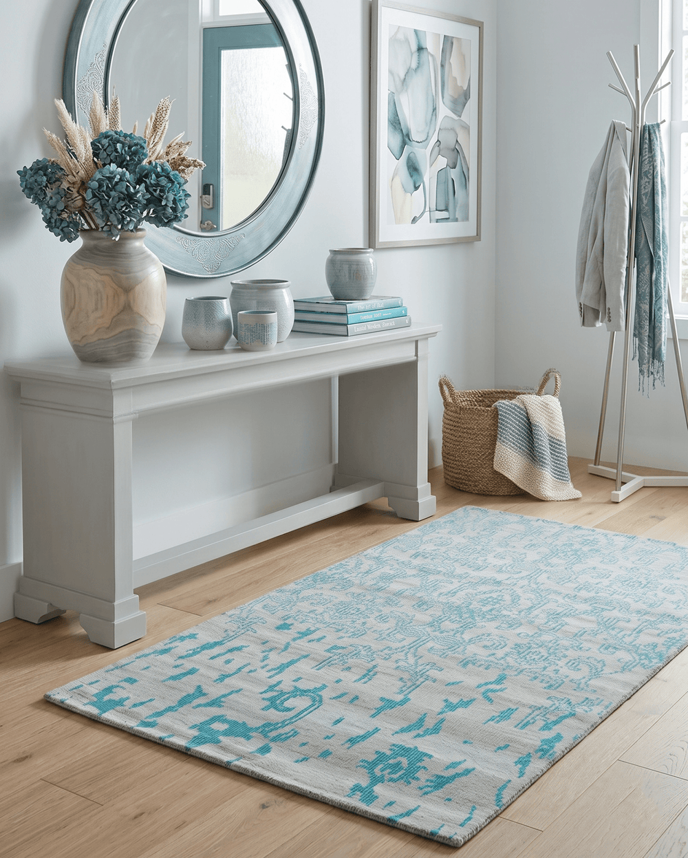 Antique 5x8 Hand Knotted Silver and Blue Recycled Silk Area Rug - The Rug Decor