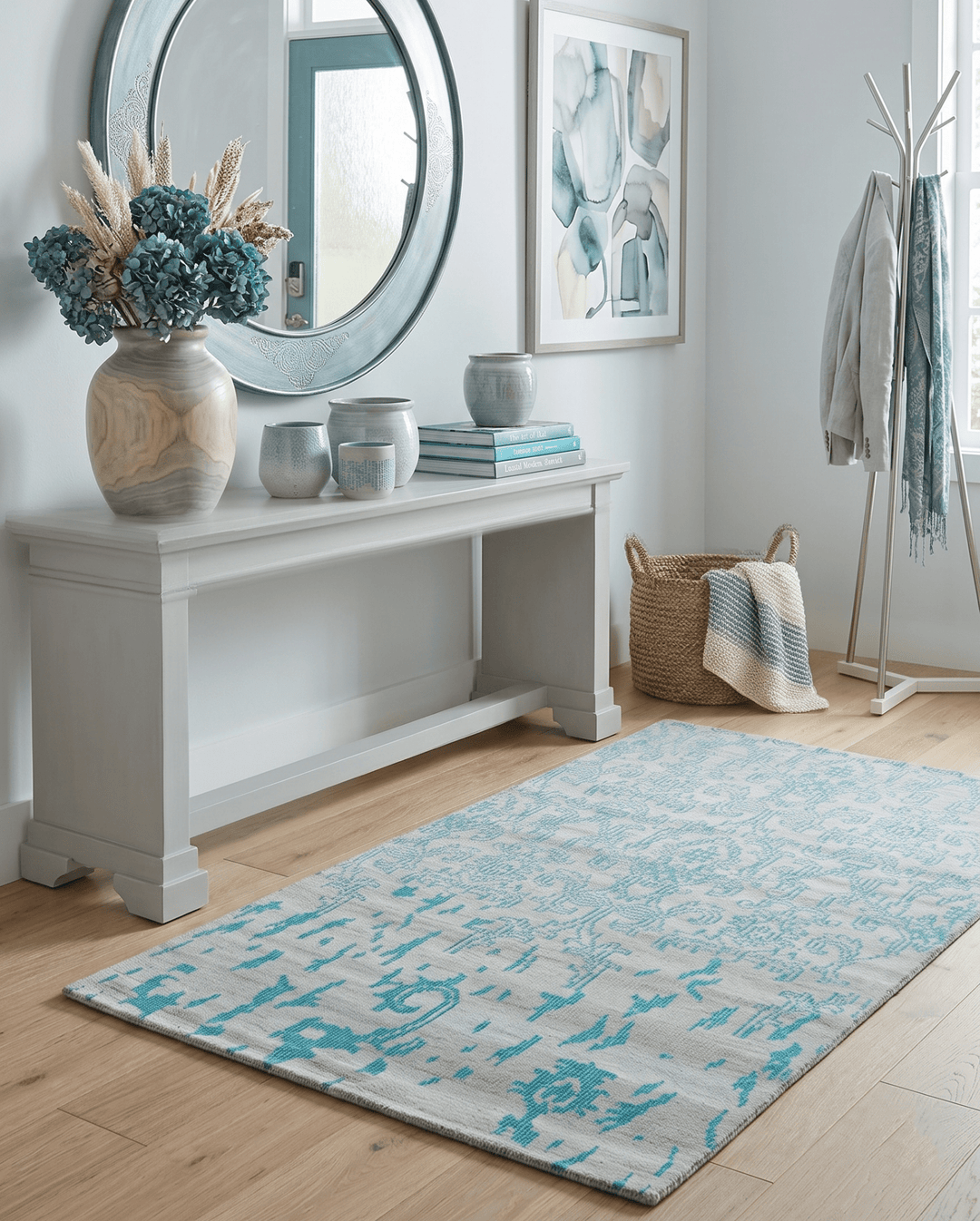 Antique 5x8 Hand Knotted Silver and Blue Recycled Silk Area Rug - The Rug Decor