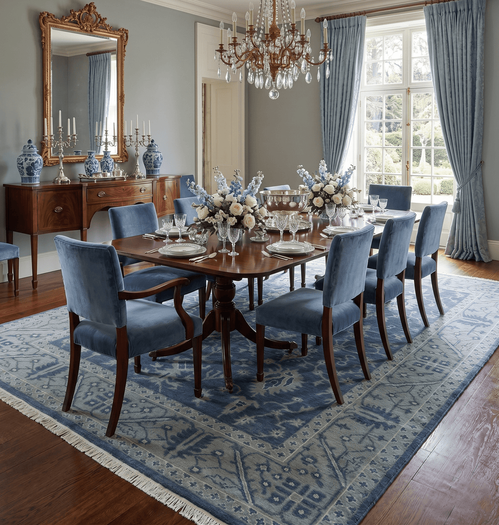Antique 8x10 Hand Knotted Blue and Gray Traditional Persian Style Wool Rug - The Rug Decor