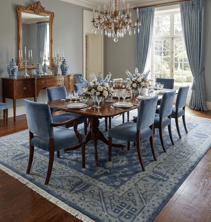 Antique 8x10 Hand Knotted Blue and Gray Traditional Persian Style Wool Rug - The Rug Decor