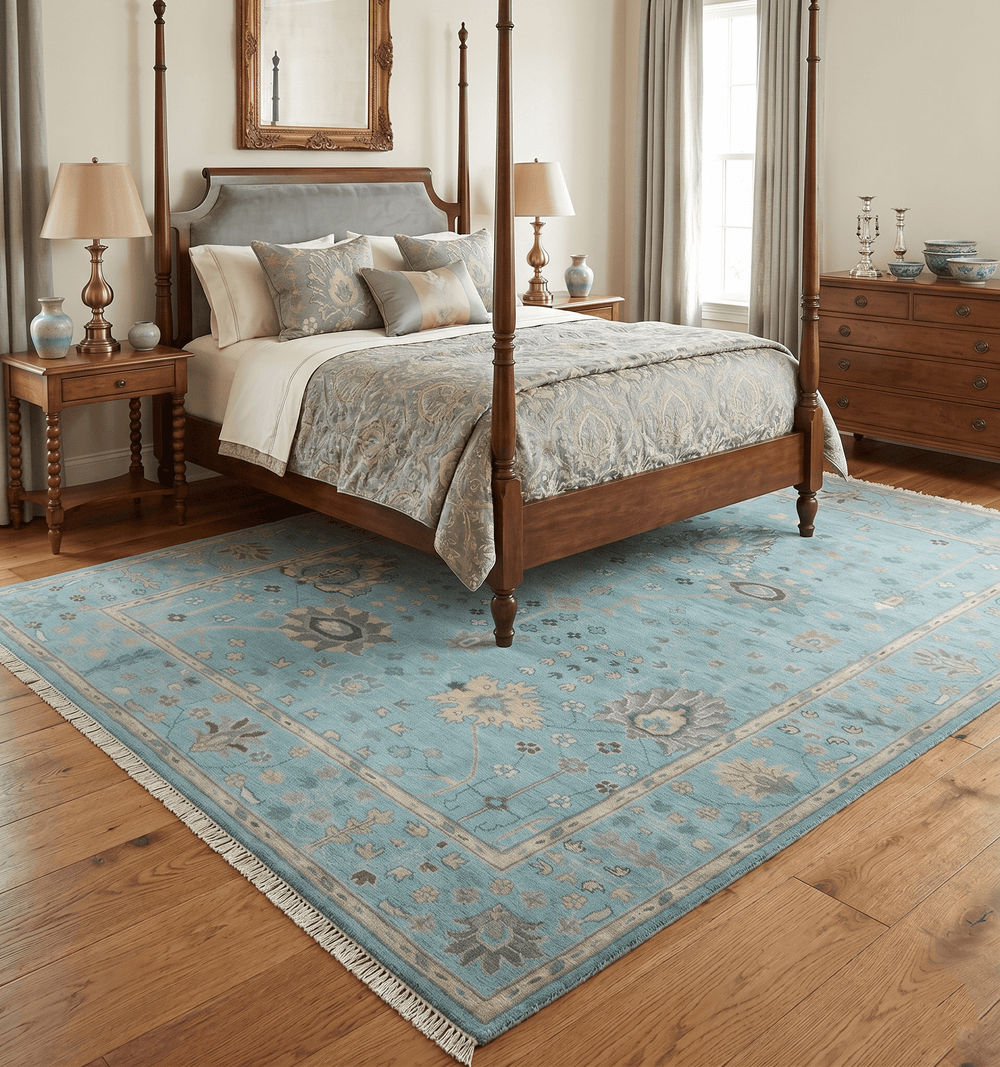 Antique Blue and Beige Hand Knotted Traditional Floral Wool Area Rug - The Rug Decor
