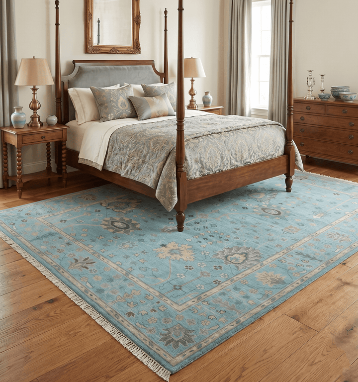 Antique Blue and Beige Hand Knotted Traditional Floral Wool Area Rug - The Rug Decor