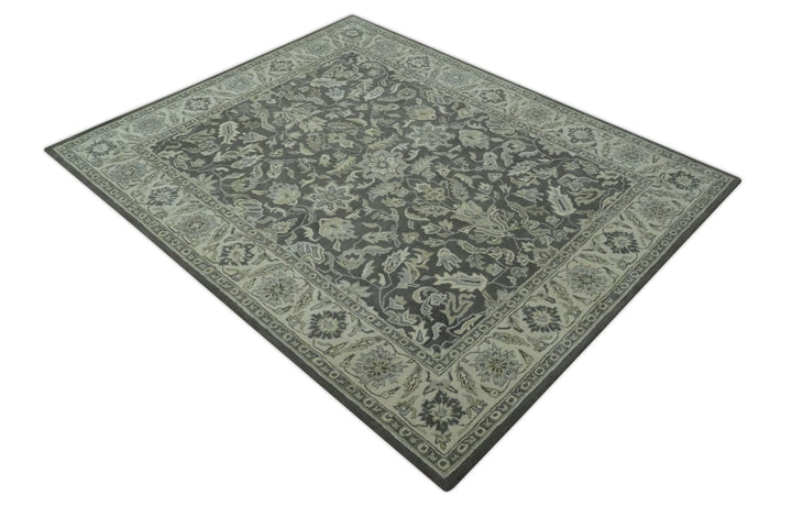 Antique Design 8x10 Charcoal and Beige Traditional Floral Hand Tufted rug - The Rug Decor