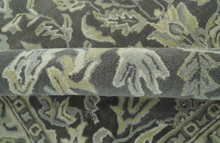Antique Design 8x10 Charcoal and Beige Traditional Floral Hand Tufted rug - The Rug Decor