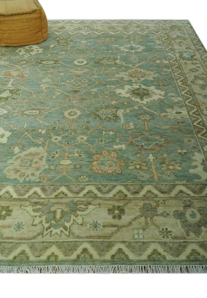 Antique design 8x10 Green and Beige Traditional Oriental Oushak wool area rug - The Rug Decor