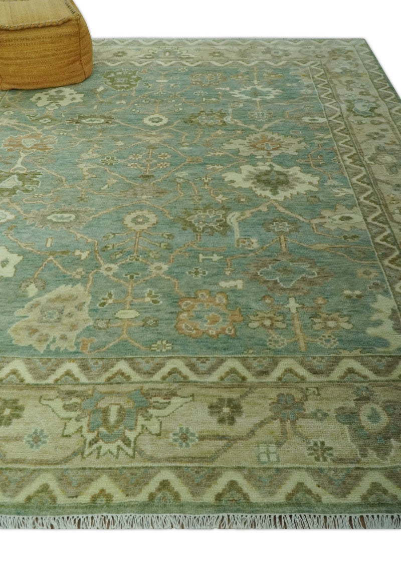 Antique design 8x10 Green and Beige Traditional Oriental Oushak wool area rug - The Rug Decor