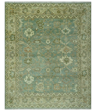 Antique design 8x10 Green and Beige Traditional Oriental Oushak wool area rug - The Rug Decor