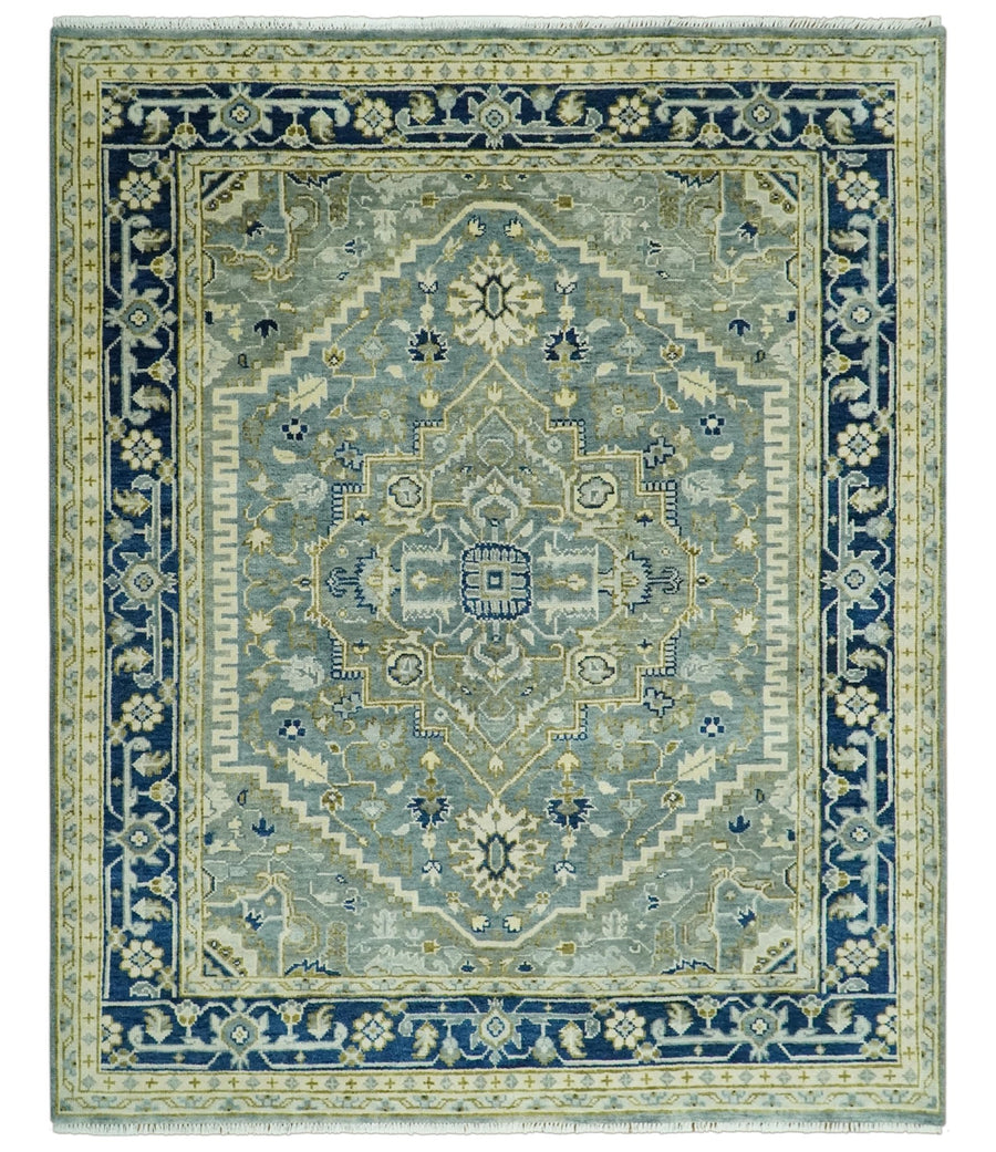 Antique design Gray, Olive and Blue Traditional Hand Knotted Custom Made wool Rug - The Rug Decor