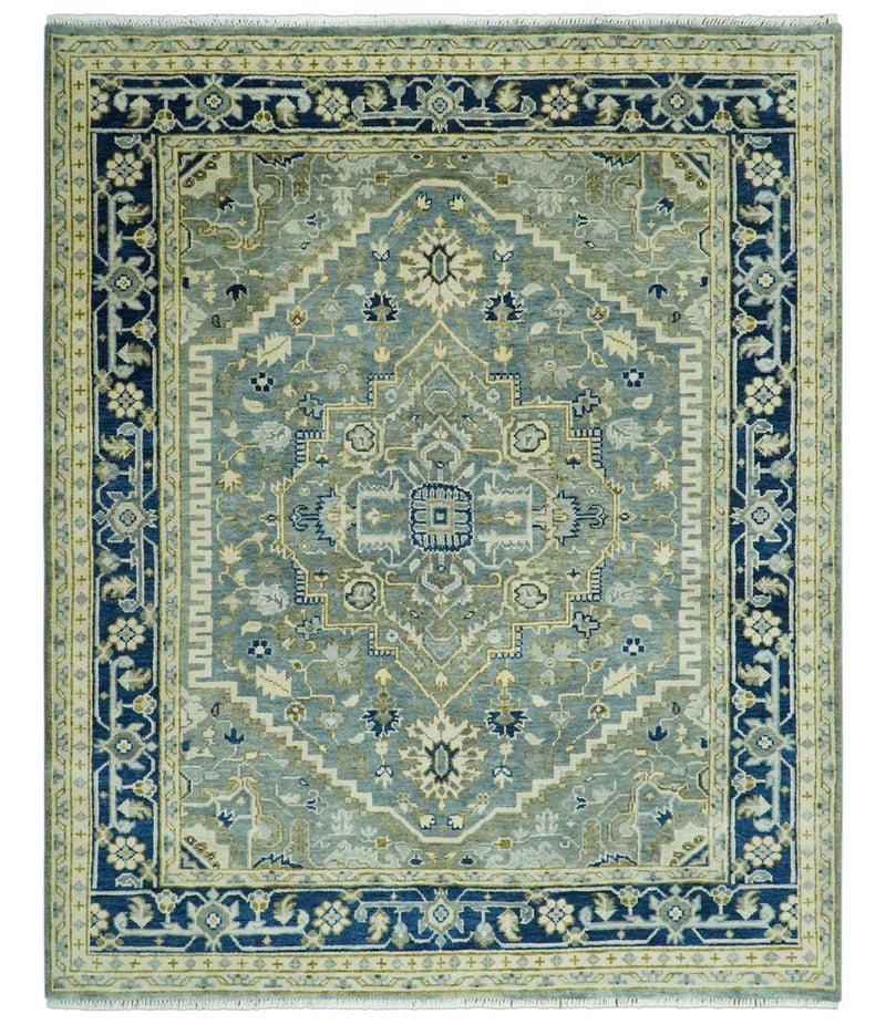 Antique design Gray, Olive and Blue Traditional Hand Knotted Custom Made wool Rug - The Rug Decor