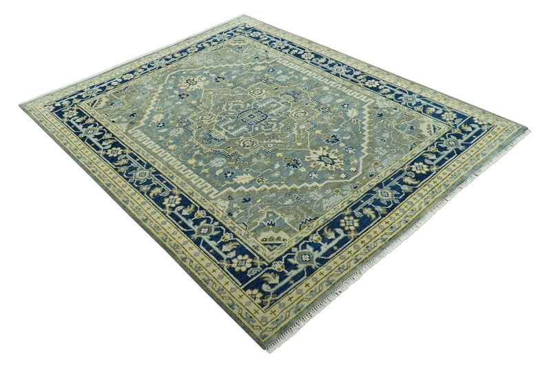 Antique design Gray, Olive and Blue Traditional Hand Knotted Custom Made wool Rug - The Rug Decor