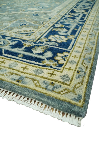 Antique design Gray, Olive and Blue Traditional Hand Knotted Custom Made wool Rug - The Rug Decor