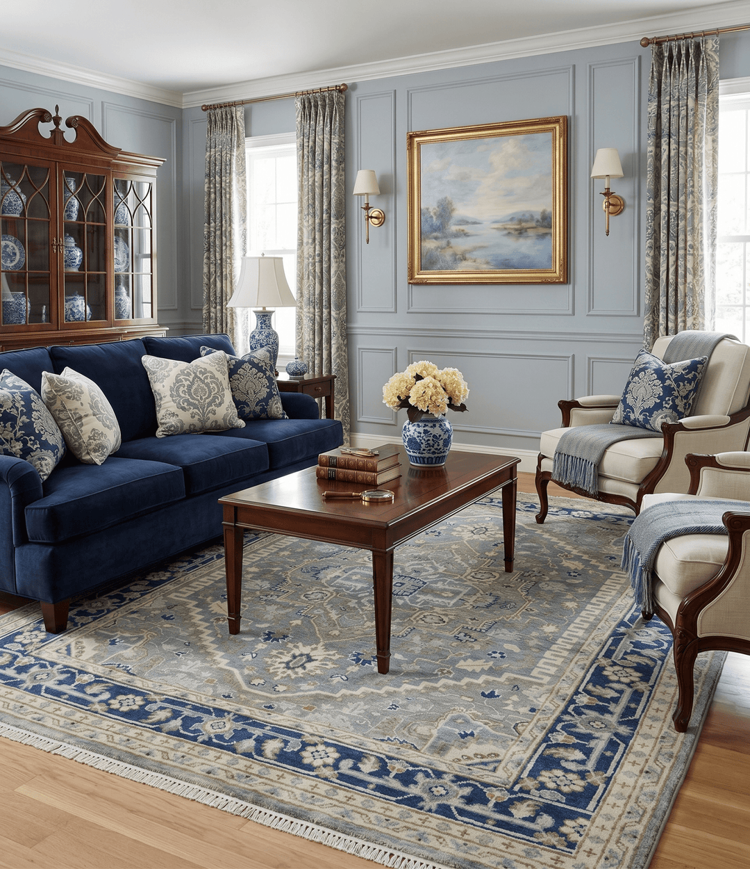Antique design Gray, Olive and Blue Traditional Hand Knotted Custom Made wool Rug - The Rug Decor