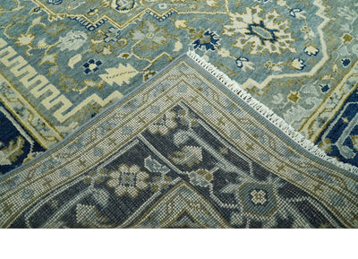 Antique design Gray, Olive and Blue Traditional Hand Knotted Custom Made wool Rug - The Rug Decor