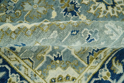 Antique design Gray, Olive and Blue Traditional Hand Knotted Custom Made wool Rug - The Rug Decor