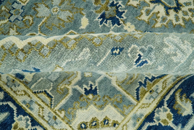 Antique design Gray, Olive and Blue Traditional Hand Knotted Custom Made wool Rug - The Rug Decor