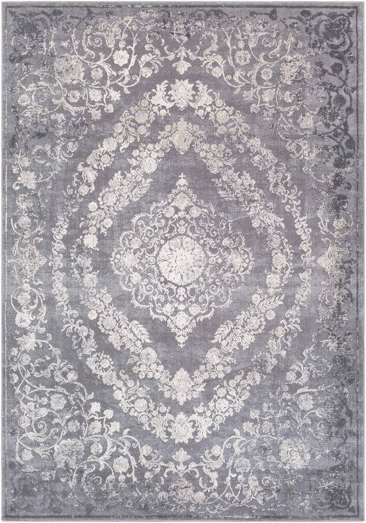 Antique Design Gray, Silver and Ivory Carved Texture Medallion Multi Size Rug - The Rug Decor