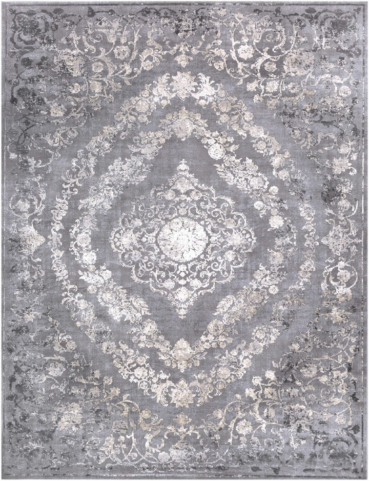 Antique Design Gray, Silver and Ivory Carved Texture Medallion Multi Size Rug - The Rug Decor