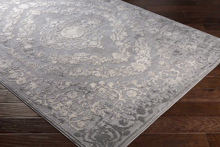 Antique Design Gray, Silver and Ivory Carved Texture Medallion Multi Size Rug - The Rug Decor
