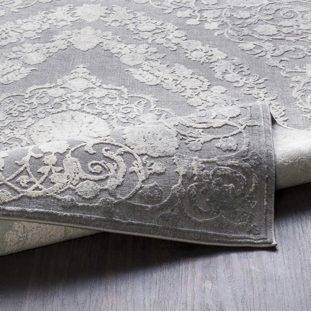 Antique Design Gray, Silver and Ivory Carved Texture Medallion Multi Size Rug - The Rug Decor
