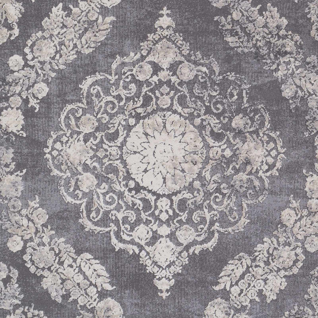 Antique Design Gray, Silver and Ivory Carved Texture Medallion Multi Size Rug - The Rug Decor