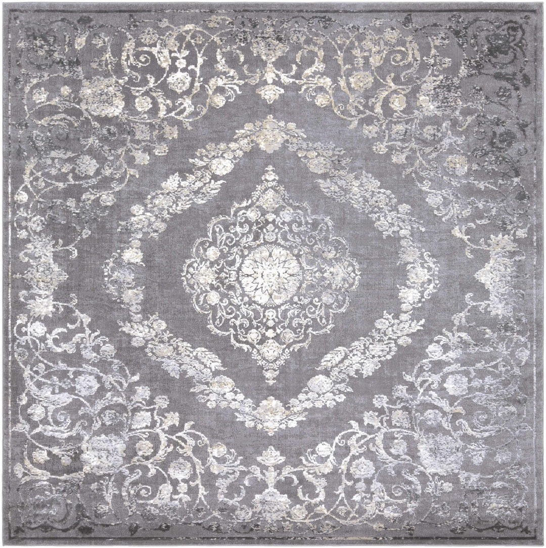Antique Design Gray, Silver and Ivory Carved Texture Medallion Multi Size Rug - The Rug Decor