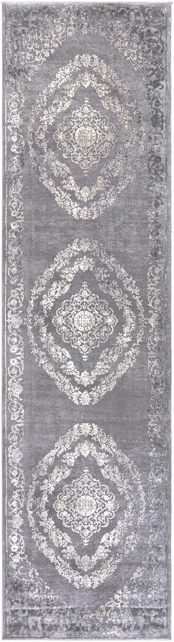 Antique Design Gray, Silver and Ivory Carved Texture Medallion Multi Size Rug - The Rug Decor