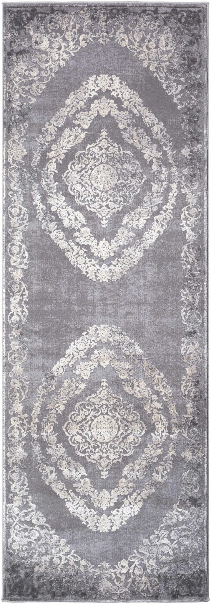 Antique Design Gray, Silver and Ivory Carved Texture Medallion Multi Size Rug - The Rug Decor
