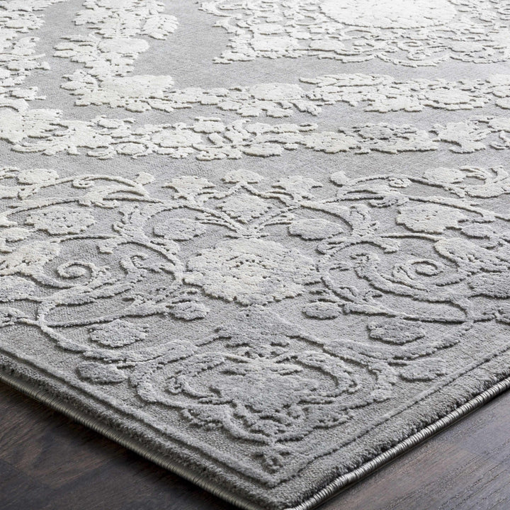 Antique Design Gray, Silver and Ivory Carved Texture Medallion Multi Size Rug - The Rug Decor