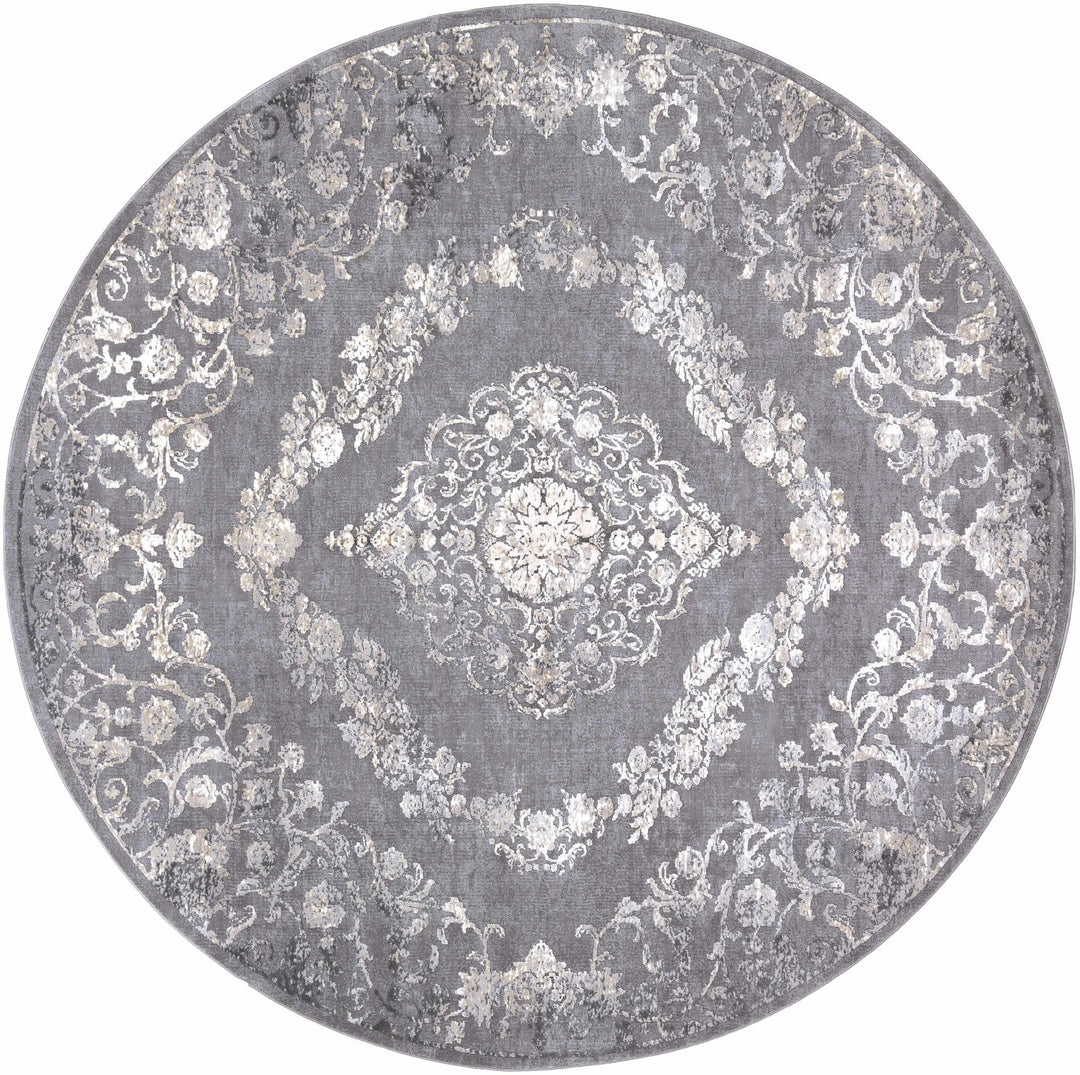 Antique Design Gray, Silver and Ivory Carved Texture Medallion Multi Size Rug - The Rug Decor