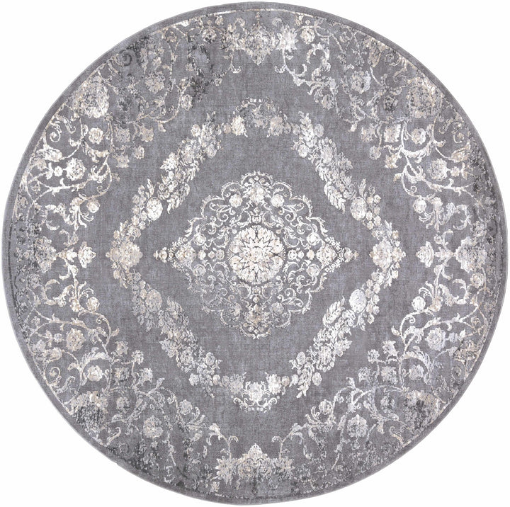 Antique Design Gray, Silver and Ivory Carved Texture Medallion Multi Size Rug - The Rug Decor