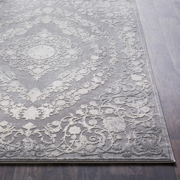 Antique Design Gray, Silver and Ivory Carved Texture Medallion Multi Size Rug - The Rug Decor