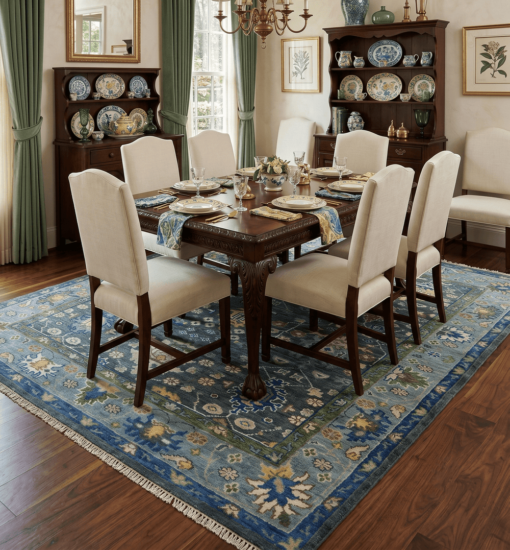 Antique Design Hand Knotted Charcoal, Green Moss and Blue Oushak Custom Made Rug - The Rug Decor