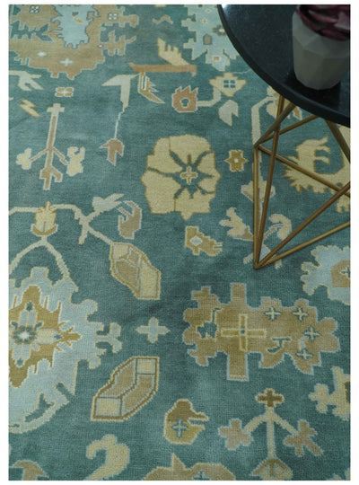 Antique Design Hand Knotted Teal and Ivory Oushak Multi Size wool area rug - The Rug Decor