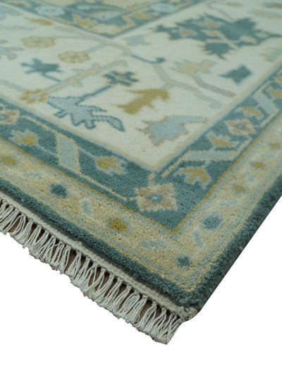 Antique Design Hand Knotted Teal and Ivory Oushak Multi Size wool area rug - The Rug Decor